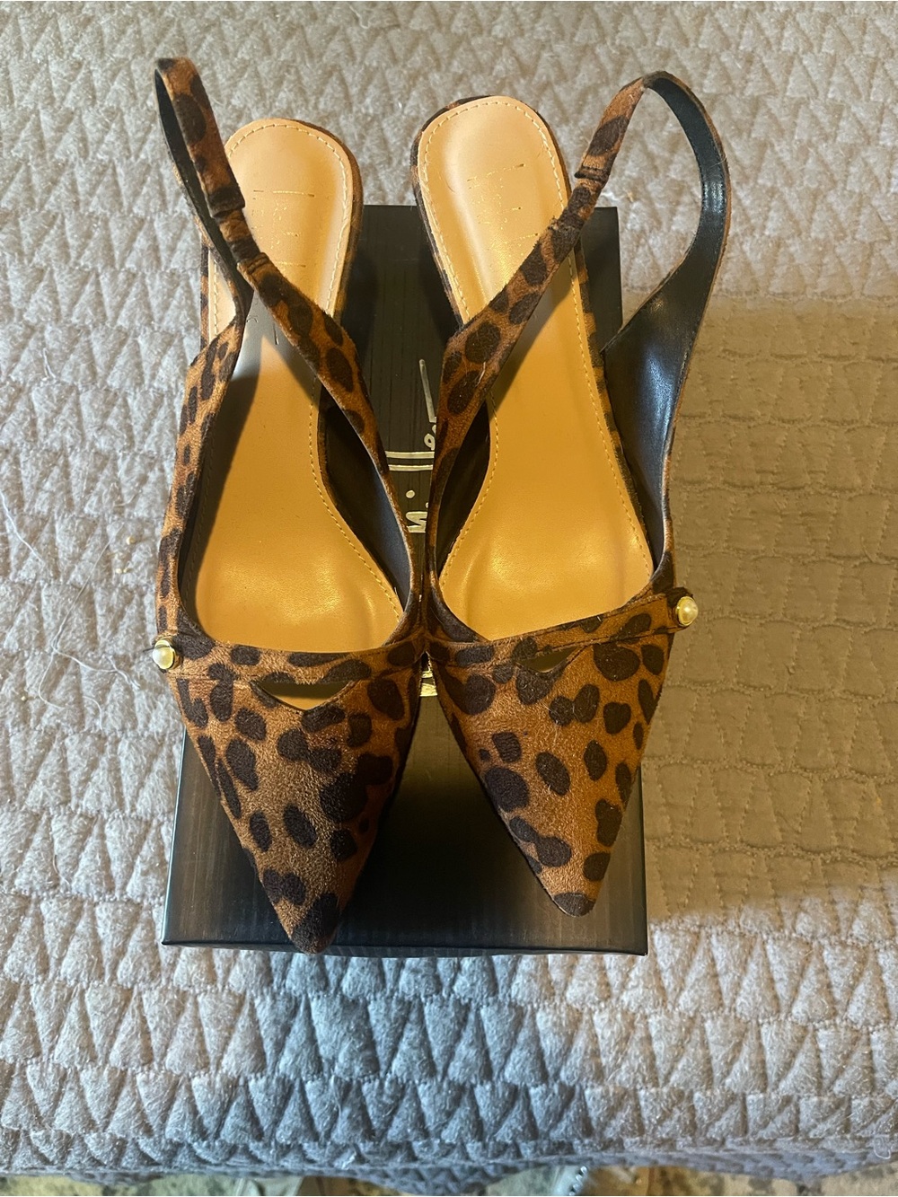 Nicole Miller Leopard-Print Pointed Slingback Heels in Tan and Black